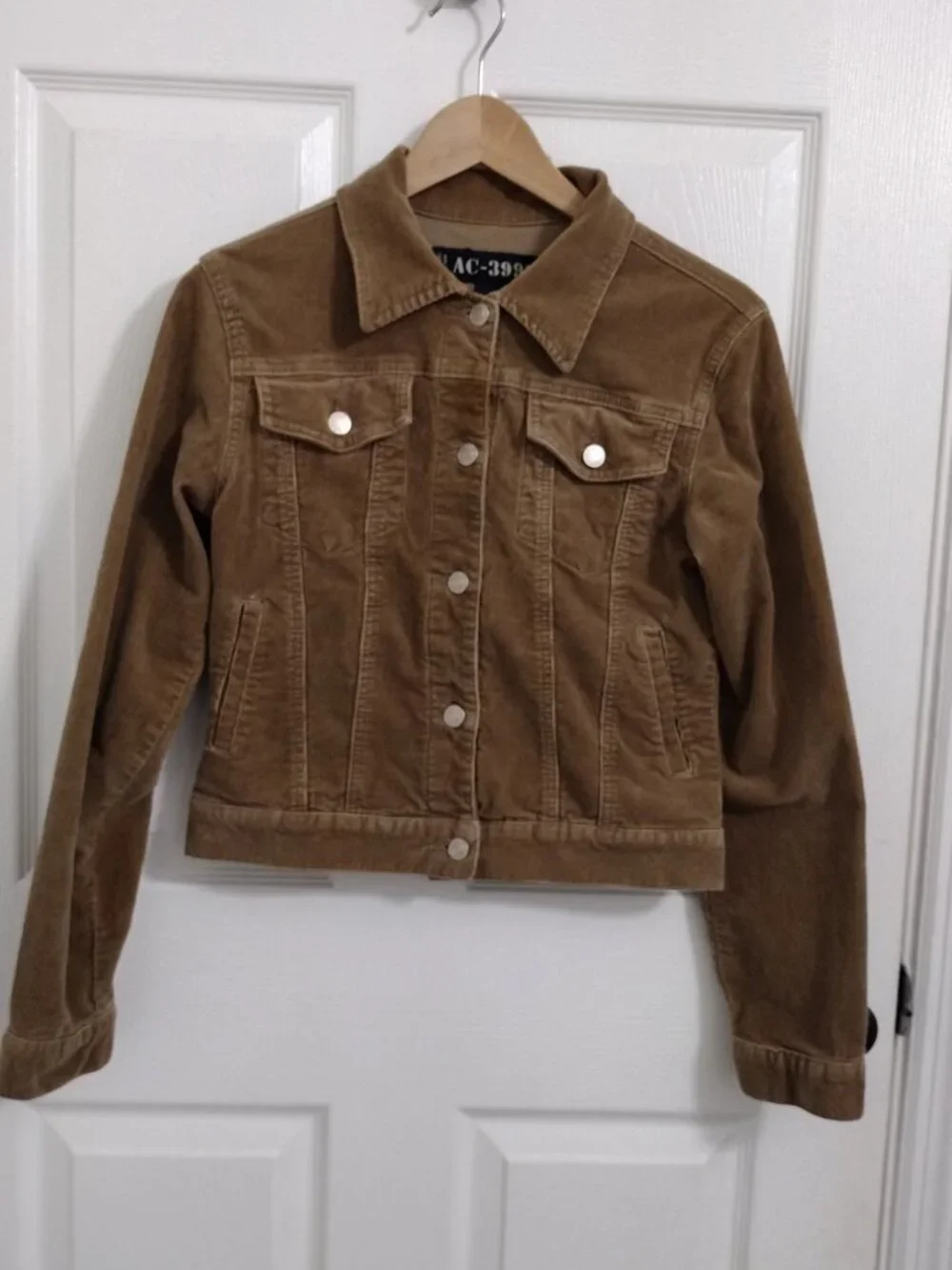 AC-3998 Brown Corduroy Cropped Jacket Size M Stretch Cotton Fitted Y2K Style - Picture 2 of 6